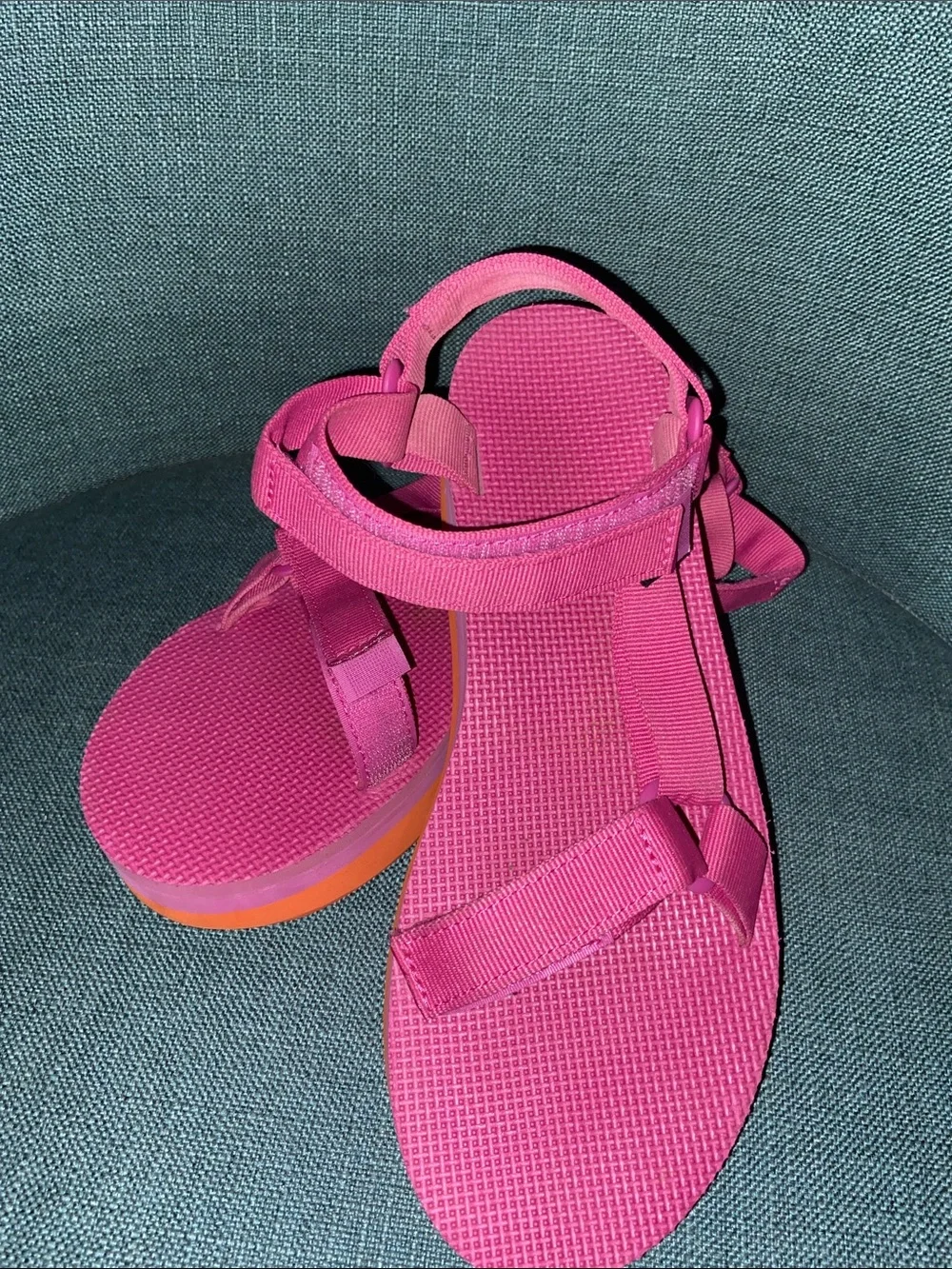 Teva Magenta and Orange Flatform Universal Sandals